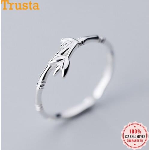 Trustdavis Authentic 925 Sterling Silver Fashion Women Minimalist Bamboo Leaf Opening Rings For Women Wedding Jewelry Gift DA906