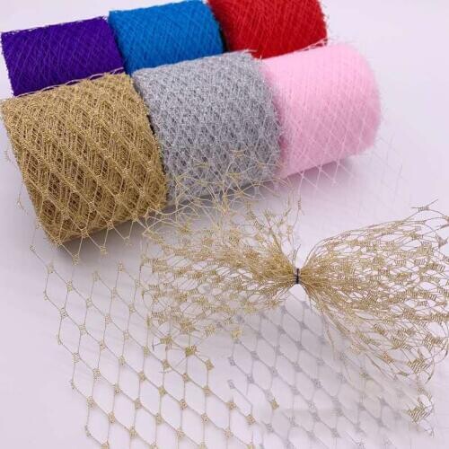 Tulle Roll Shiny Crystal Golden Grid Gauze Organza Ribbon 6cm DIY Hairbow Brooch Accessories Handmade Tape Packing Riband 25Yard