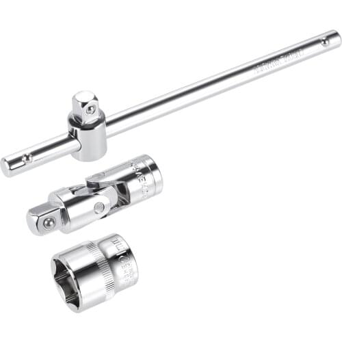Uxcell 21mm 6-Point Shallow Socket 7.5" Sliding Wrench Breaker Bar Universal Socket Joint with 3/8" Drive 3pcs