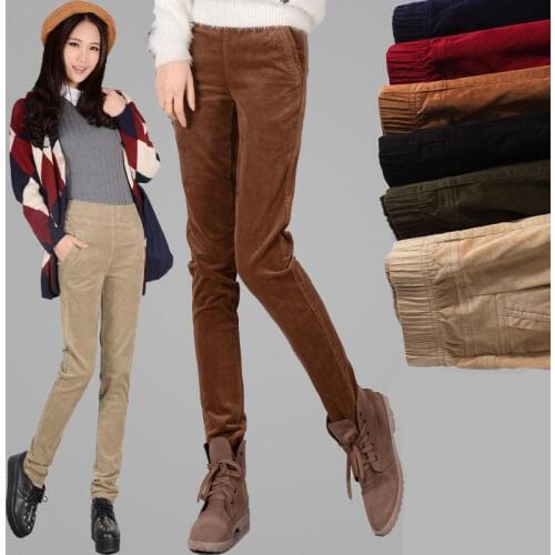 Corduroy pants elastic waist small feet casual pants thickening high waist 26-40 large size corduroy womens long pants