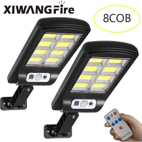XIWANGFIRE 20W LED Solar Street Light 8 COBPIR Motion Sensor Smart Remote Control Light 2PCS Outdoor Garden Security Wall Light