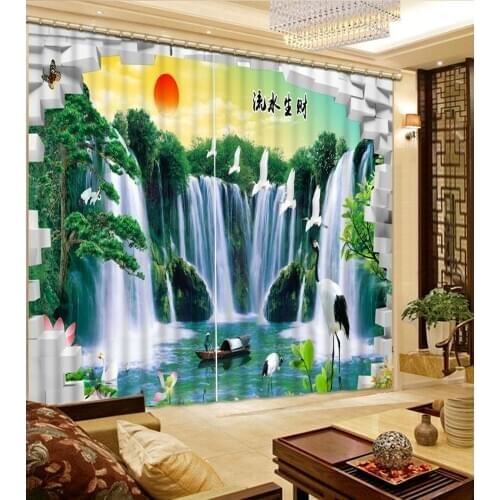 Waterfall curtains landscape curtain 3D Blackout Curtains For Living room Bedding room