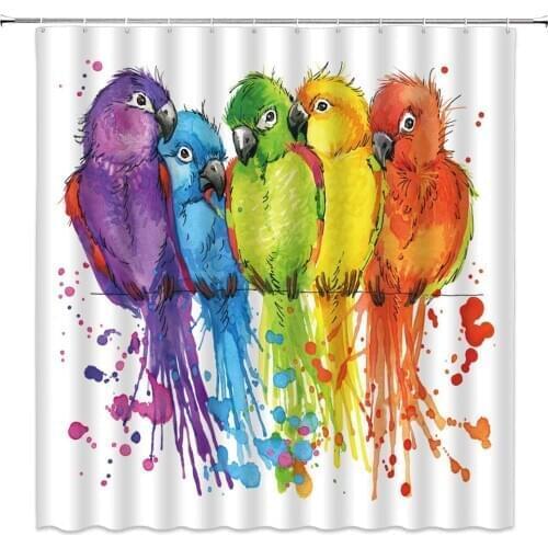 Colorful Parrot Shower Curtains Water Color Bathroom Decor Polyester Fabric Home Bath Accessories Blackout Shower Curtain Set