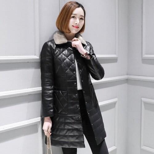 Genuine Leather Jacket Women Mink Fur Collar Autumn Winter Sheepskin Coat Real Leather Jackets Chaqueta Mujer KJ3373