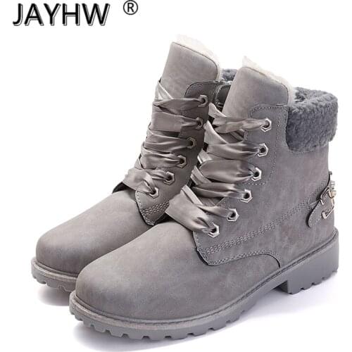 Send Free Lace Snow Boots Woman 2019 Casual Ankle Boots Round Toe Women Shoes Platform Pink Booties Winter Plush Platform Boots