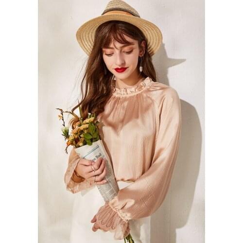 Autumn Pure Silk Top 100% Mulberry Silk Women Long Sleeve Loose Tee New T-shirt M L XL FREE SHIPPING