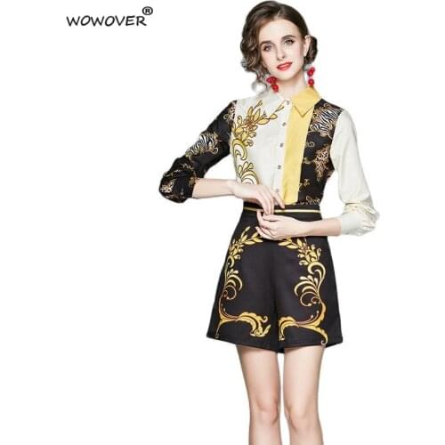 Spring Autumn Fashion Runway Suits for Women Long Sleeve Leopard Print Blouse and Shorts 2 Piece Matching Set Vintage Outfits