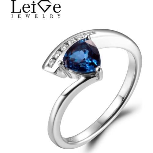 LeiGe Jewelry Engagement Rings Alexandrite Rings Color Changing Gems Trillion Cut Ring June Birthstone Solid 925 Sterling Silver