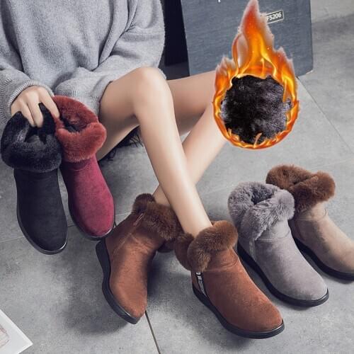 Winter The New Snow Boots Ankle Flock Zip Round Toe Solid Plush Keep Warm Thicken Non-slip Mother Shoes High Quality Low 1cm-3cm