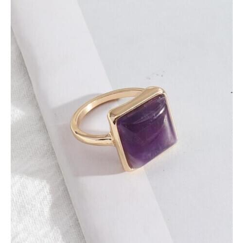 1.4cm Square Purple Kallaite White Green Pink Quartz Stone Rings Fashion Inner Dia 1.7cm Brincos Pendientes Jewelry for Women