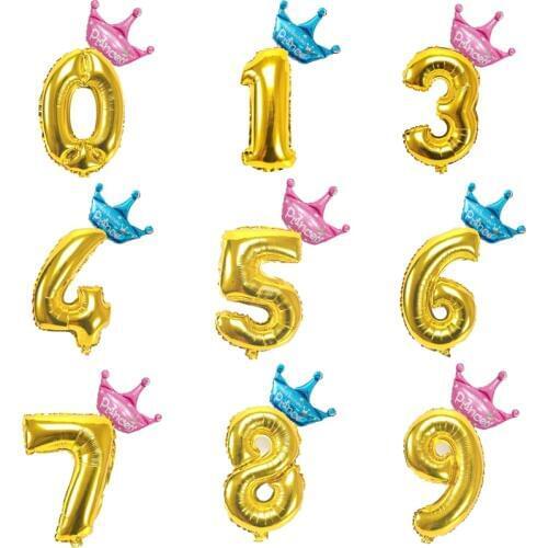 1 set 32inch Crown Figures Foil Gold&Silver Number Balloon Float Air Inflatable Balls Birthday Party Wedding Decoration Supplies