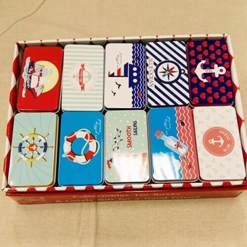 10pc/lot Blue Ocean Tin Box For Candy Tea Box Jewelry Organizer Card Case Chocolate Small Things Storage Box Trcket Case