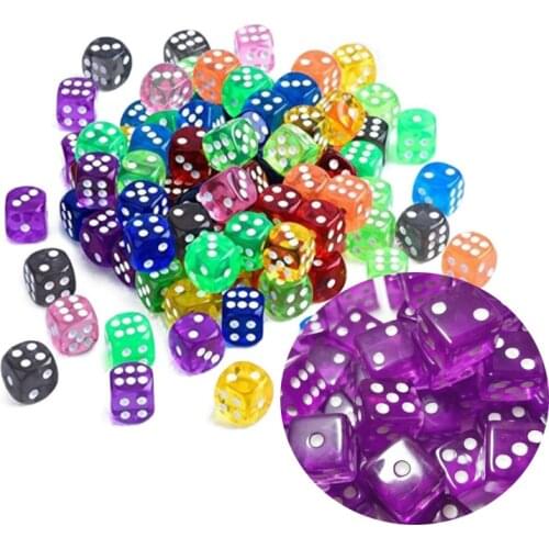 10 pcs Lot Dice Set 10 Colors High Quality Acrylic 6 Sided Transparent Dice For Club/Party/Family Games 16mm