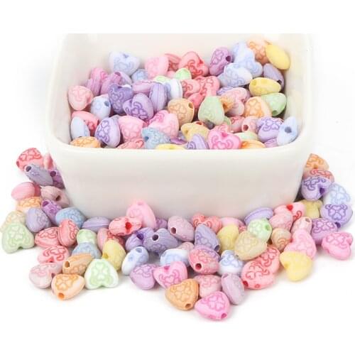 100Pcs Mixed Heart Acrylic Beads 8x7mm For Jewellery Marking Loose Spacer Beads Bracelet Necklace Charm Jewelry Finding