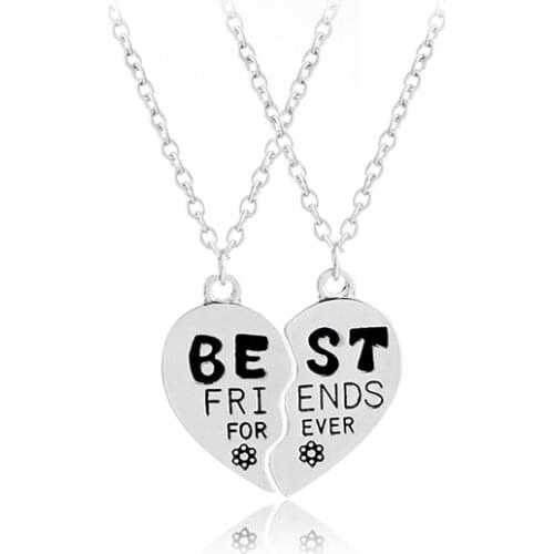 2pcs/set Set of Two Heart Shaped Puzzle Piece Pendant Necklace Set Best Friends Forever Jewelry BFF Broken Heart Necklace Friend