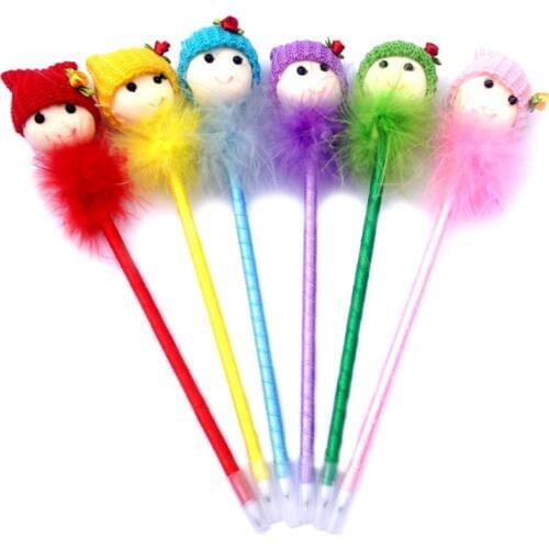 2018 Ballpoint Pens Lovely Dolls Head Feather Ball Pen Students Stationery Office Supplies School Kawaii Material Escolar Stylo
