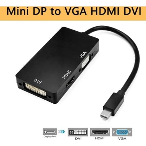 3 In 1 Hub 4K Mini Displayport DP Male to DVI HDMI VGA Female Adapter Cable Converter for Computer PC Gold Plated