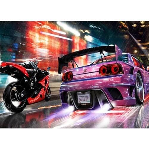 5D DIY Diamond mosaic diamond embroidery Red Motor And Pink Car embroidered Cross Stitch Home decoration Gift