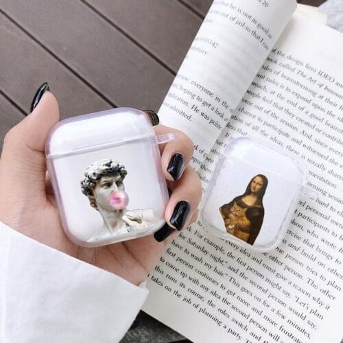 Alternative statue David art mona lisa licking lollipop fashion Case for Airpods 2 1 Earphone Cover For Airpods Soft TPU clear