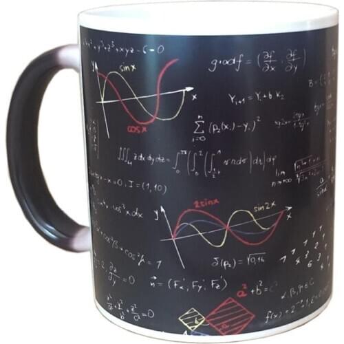 Automatic Self Color Changing Mug Cup Mathematical Formulas Print Coffee Mug Heat Reveal Ceramic Water Magic Mug