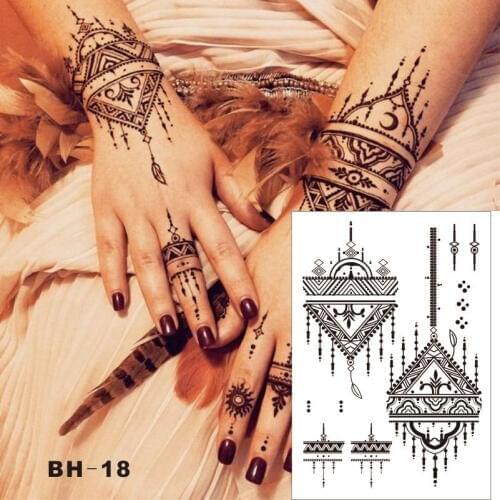 #BH-18 Triangle Simple Black Henna Temporary Tattoo for both Hands Inspired Body Sticker