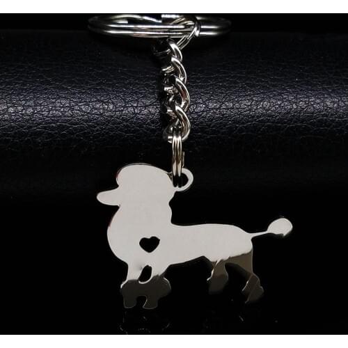 2021 Fashion Cute Delicate Pets Poodle Dog Silver Color Stainless Steel Keychain Women Pokemon Dog Keychain Jewelry K72235S01