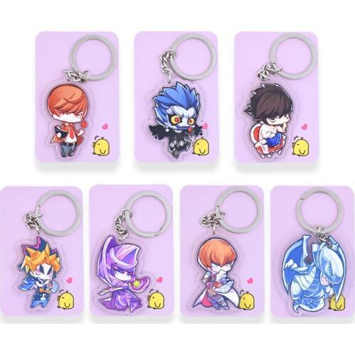 Death Note Key Chians Chibi Yu-Gi-Oh Cartoon Keyrings Double Sided Cute Anime Acrylic Keychain Accessories PCB21-27