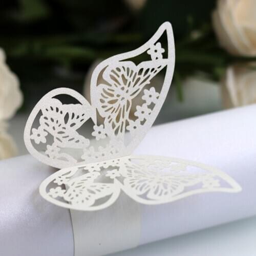 50pcs Butterfly Style Laser Cut Paper Napkin Rings 10 colors Napkins Holders Hotel Birthday Wedding Party Favor Table Decoration