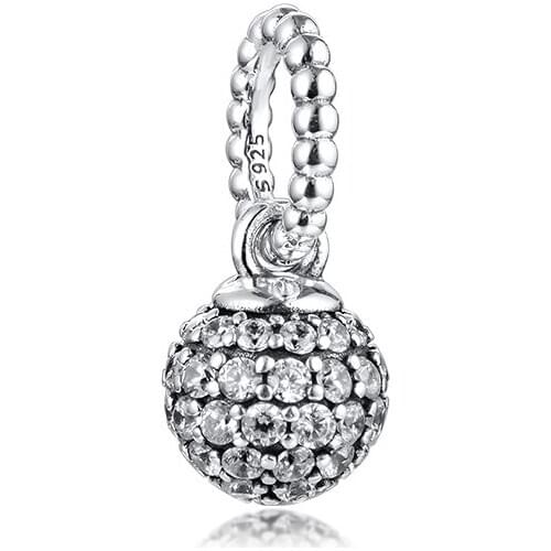 Fits for Pandora Beads Bracelets Pave Ball Charms 100% 925 Sterling Silver Jewelry Free Shipping