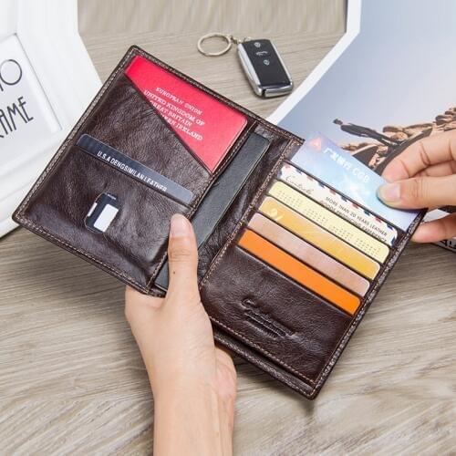 CONTACTS Casual Genuine Leather Male Wallet Photo Holder Passport Card Holder For Travel Passport Purse With Zipper Pocket