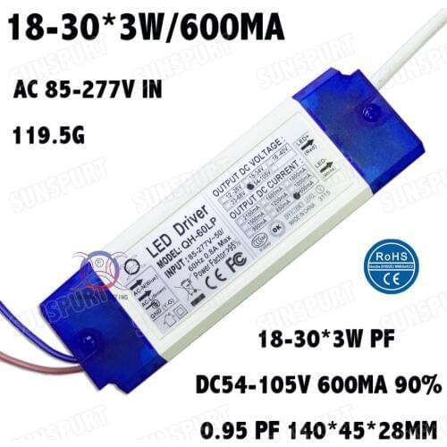 2-10 Pieces LED Driver 60W AC85-277V Constant Current 18-30x3W 600mA DC54-105V PFC LED Power Supply For Floodlight Free Shipping
