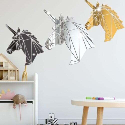 Unicorn Wall Art Decor 3D Acrylic Mirror Wall Sticker DIY Creative Room Decor Sticker For Kids Room Living Room Wall Decoration