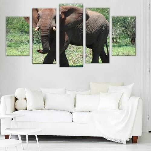 HD Printed Modern Canvas Living Room Posters Home 5 Panel Elephant Animal Framework Pictures Paintings Wall Art Modular Decor