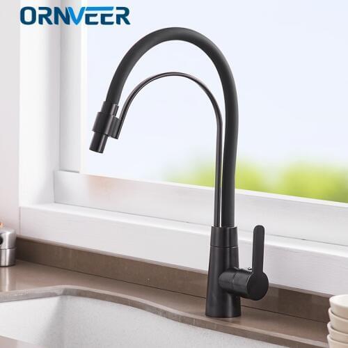 Kitchen Faucets with Rubber Design Chrome Mixer Faucet for Kitchen Single Handle Pull Down Deck Mounted Crane for Sinks KF2006