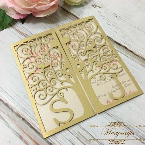MR049 Classical Customizable Wonderful Wedding Supplies Laser Cut Invitation Card