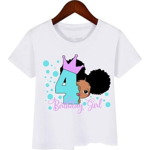 Cute little black melanin princess print girl t-shirt for birthday kids funny t shirts 1 2 3 4 5 6 7 8 year present custom DIY