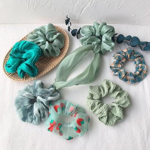 Fashion Sweet Green Style Hair Ties For Woman Girls Scrunchies Hair Ribbon Rubber Band Women Hair Accessories Ornaments