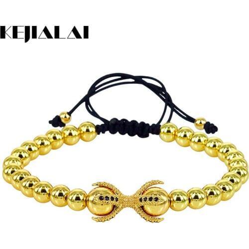 Anil Arjandas Men Bracelets Eagle Claw Charm Pave With Black CZ 4 Colors 6mm Copper Beads Braided Macrame Bracelet Fashion Gift