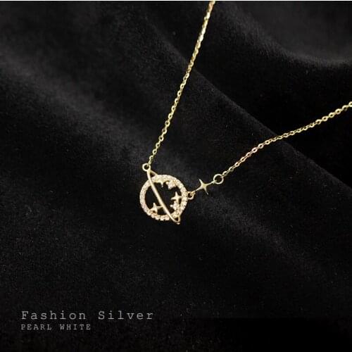 100% real. Sterling Silver 925 Fine Jewelry CZ Set Star Pendant Choker Necklace clavicle Charms C-D8422