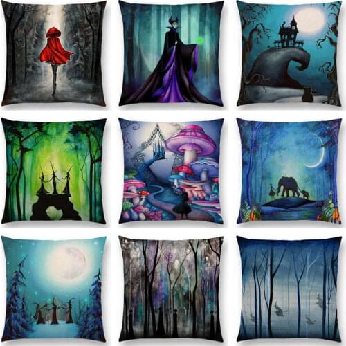 Alice Dreams Cute Cat Magical Moon Night Wonderland Emerald Forest Witches Halloween Dance Beautiful Cushion Cover Pillow Case