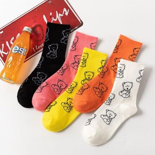 OMEA cartoon Socks girl Cute bear Socks Breathable and sweat-absorbent Casual Socks Women Cotton Ankle Socks Middle Tube fashion