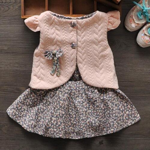 New 2019 Baby Girl Clothes Spring Autumn Female Baby Floral Vest Dress Shawl + Two Piece Girls One Generation