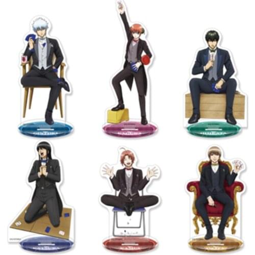 Anime GINTAMA Figure Sitting Theme Acrylic Stand Model Plate Desktop Toy Sakata Gintoki Kagura Shimura Shinpachi Okita Sougo