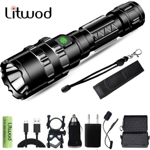 Hunting Flashlight Led Remote Switch Aluminum 8000lm Shock Resistant Hard Light Bulbs L2 Rechargeable Litwod Camping 3Color