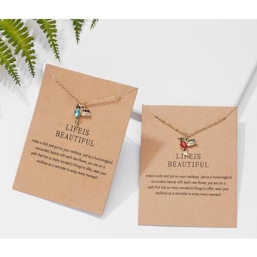 Fashion Casual Personality Crystal Bird Necklaces Red Blue Hummingbird Pendant Female Choker Necklaces for Women Party Jewelry