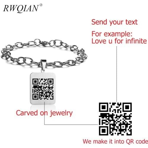 Personalized Customized QR Code Bracelet Gold Chain Stainless Steel Heart Pendant Custom Name Bracelet for Women Men DIY Jewelry