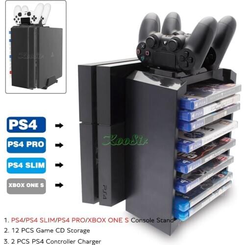PS4 Slim Pro Games Discs Storage Stand Showcase Tower PS Play Station 4 Charger Game CD Holder Bracket for Xbox ONE S/Xbox 360
