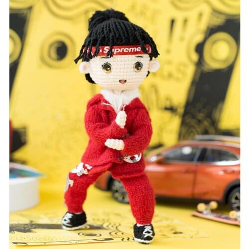 Jackson Yee Woolen Handmade DIY Material Bag Crochet Dolls Knitted Toy for Kids Birthday Brother Hip Hop