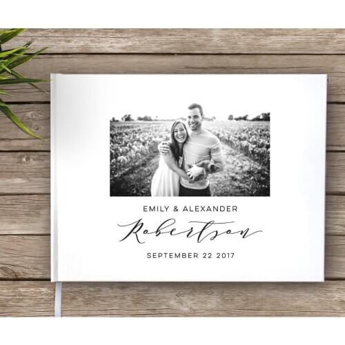 Custom names date Wedding Guest Book with photo, Photo guest book Journals, Personalized baby shower engagement modern guestbook