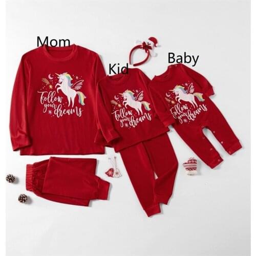 Family Matching Pajamas Set Mom Kids Baby Sleepwear Mother-Daughter Unicorn Print Clothing Sets